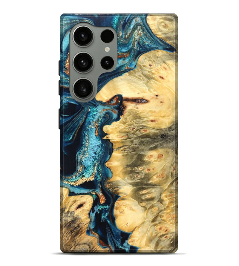 Galaxy S24 Ultra Wood Live Edge Phone Case - Zaiden (Teal & Gold, 822167)