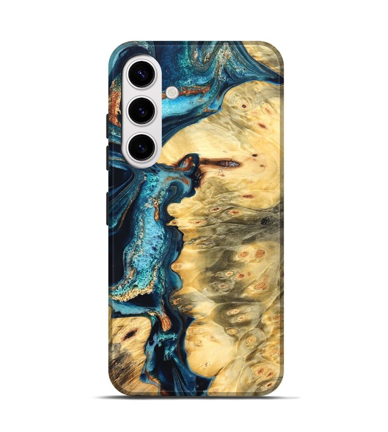 Galaxy S25 Wood Live Edge Phone Case - Zaiden (Teal & Gold, 822167)