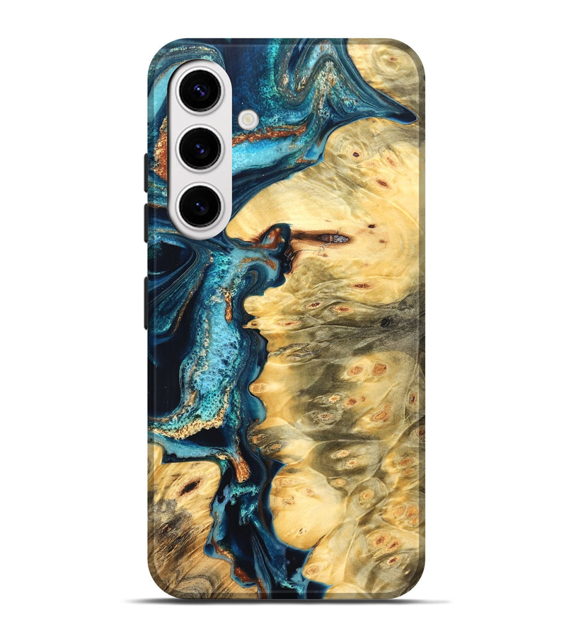 Galaxy S25 Plus Wood Live Edge Phone Case - Zaiden (Teal & Gold, 822167)