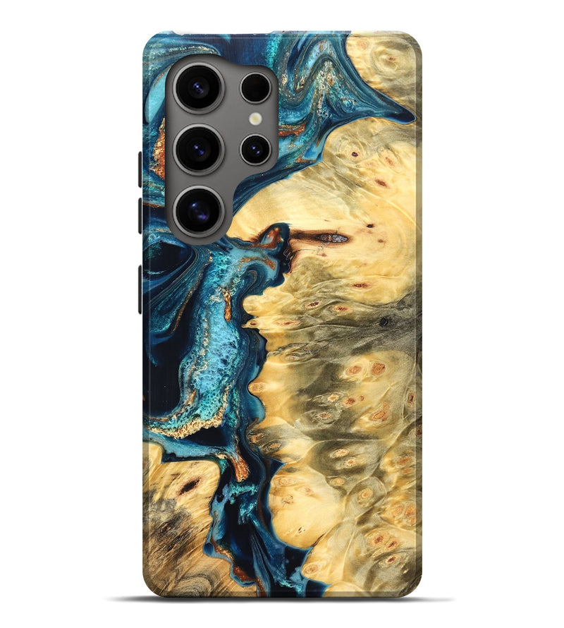 Galaxy S25 Ultra Wood Live Edge Phone Case - Zaiden (Teal & Gold, 822167)
