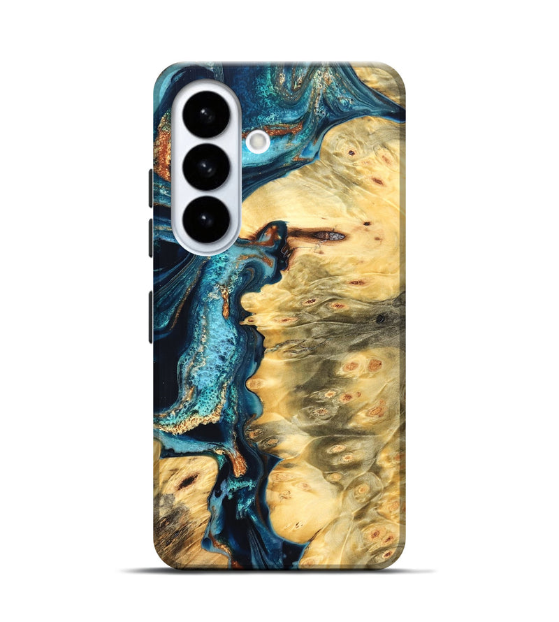 Galaxy S26 Wood Live Edge Phone Case - Zaiden (Teal & Gold, 822167)