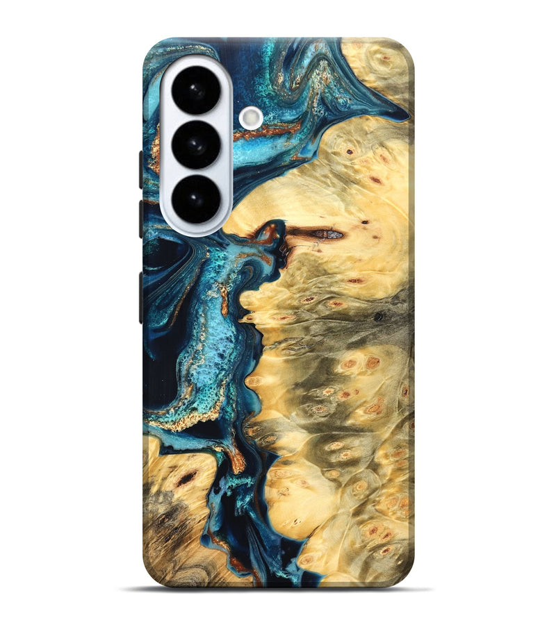 Galaxy S26 Plus Wood Live Edge Phone Case - Zaiden (Teal & Gold, 822167)