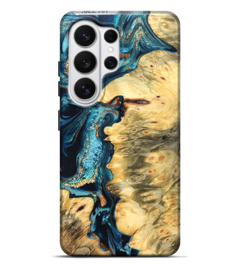 Galaxy S26 Ultra Wood Live Edge Phone Case - Zaiden (Teal & Gold, 822167)
