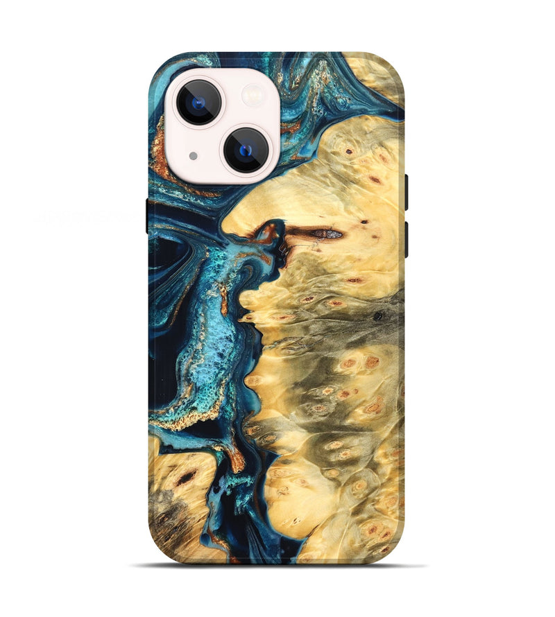 iPhone 13 Wood Live Edge Phone Case - Zaiden (Teal & Gold, 822167)