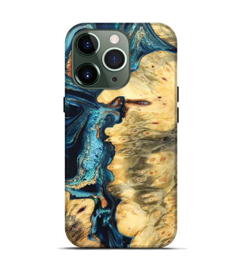 iPhone 13 Pro Wood Live Edge Phone Case - Zaiden (Teal & Gold, 822167)