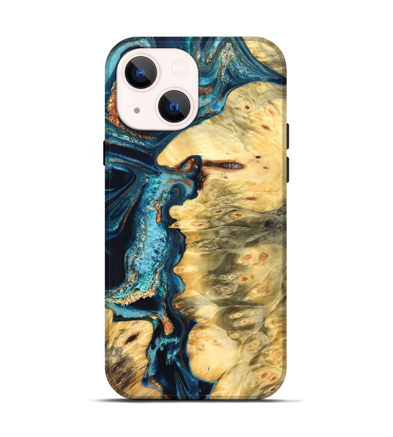 iPhone 14 Wood Live Edge Phone Case - Zaiden (Teal & Gold, 822167)