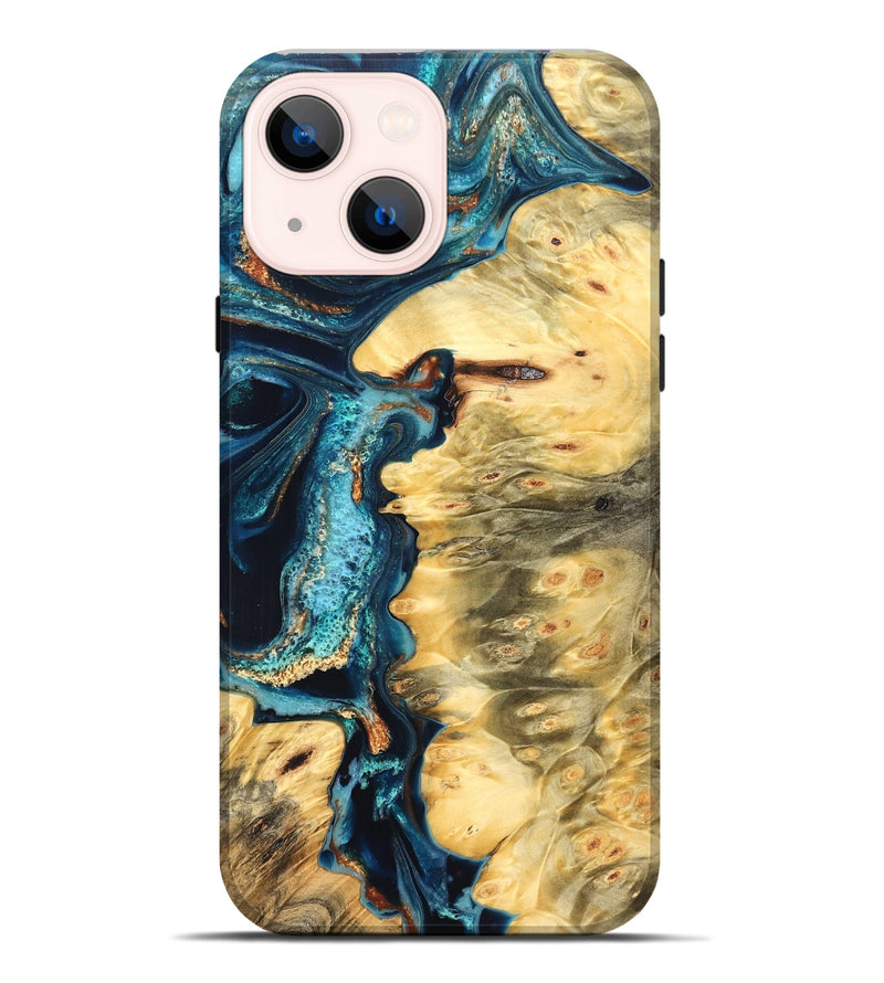 iPhone 14 Plus Wood Live Edge Phone Case - Zaiden (Teal & Gold, 822167)