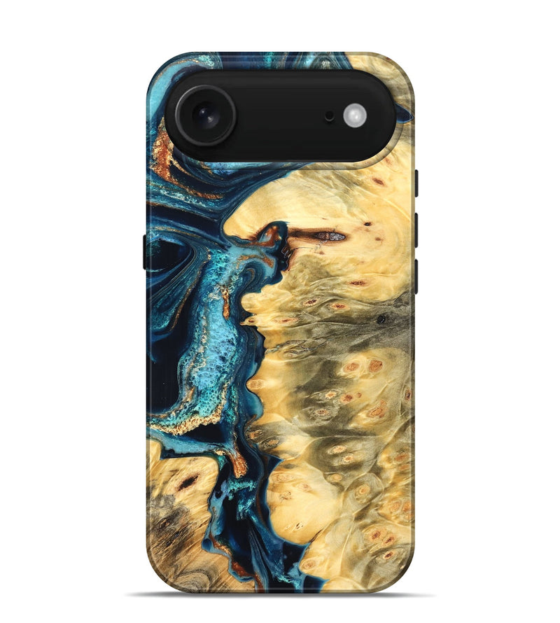 iPhone 17 Air Wood Live Edge Phone Case - Zaiden (Teal & Gold, 822167)