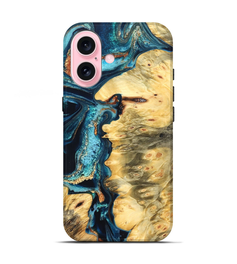 iPhone 17 Wood Live Edge Phone Case - Zaiden (Teal & Gold, 822167)