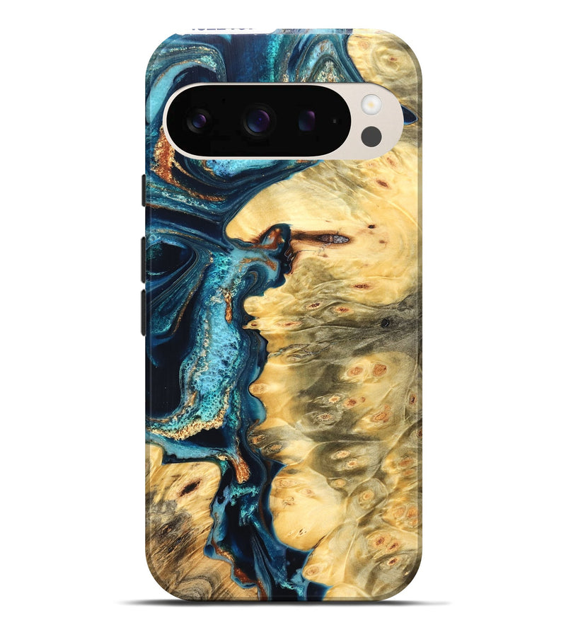 Pixel 10 Pro XL Wood Live Edge Phone Case - Zaiden (Teal & Gold, 822167)