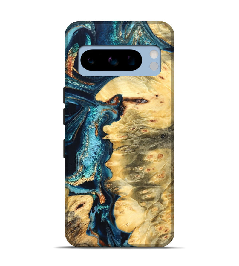 Pixel 8 Pro Wood Live Edge Phone Case - Zaiden (Teal & Gold, 822167)