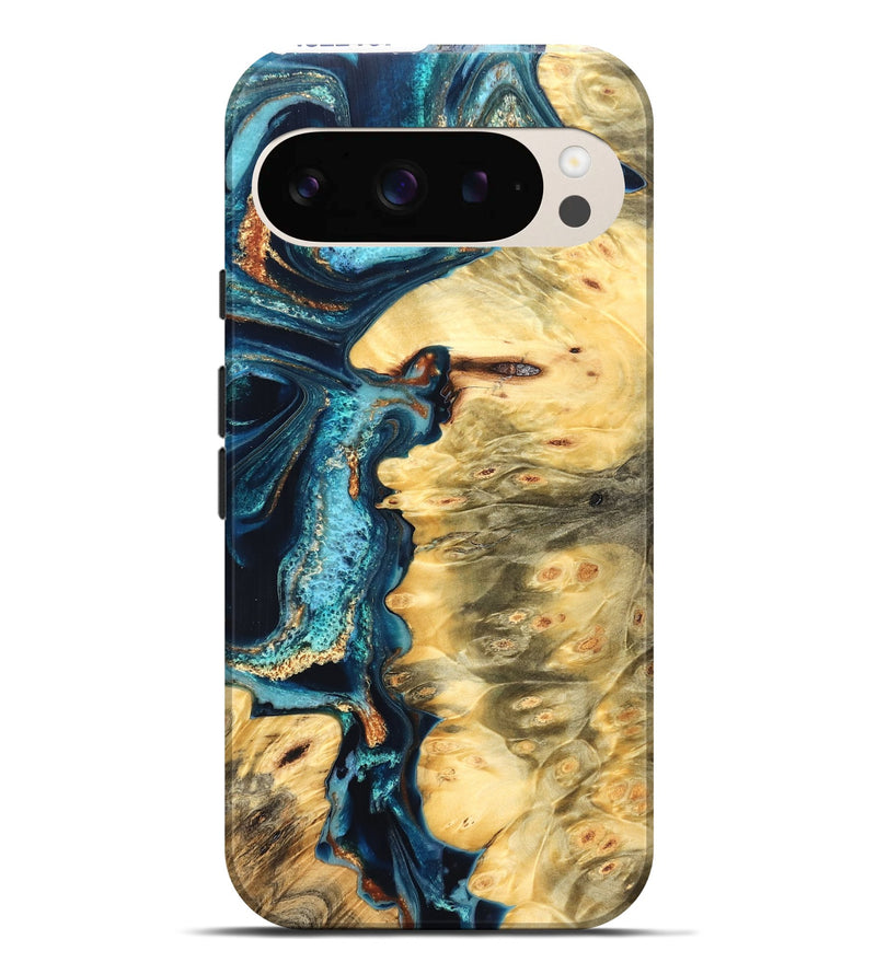 Pixel 9 Pro XL Wood Live Edge Phone Case - Zaiden (Teal & Gold, 822167)