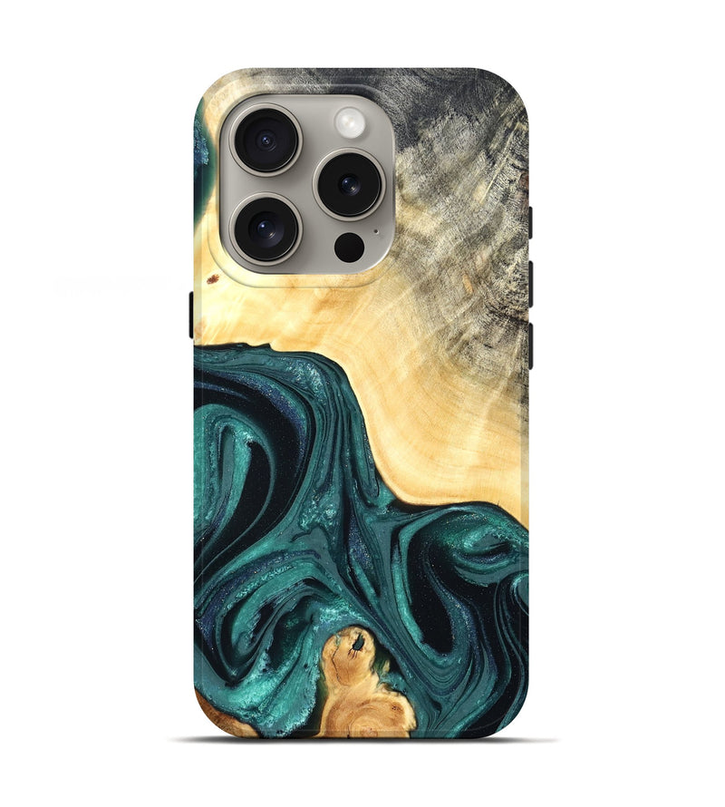 iPhone 16 Pro Wood Live Edge Phone Case - Adriel (Green, 822168)