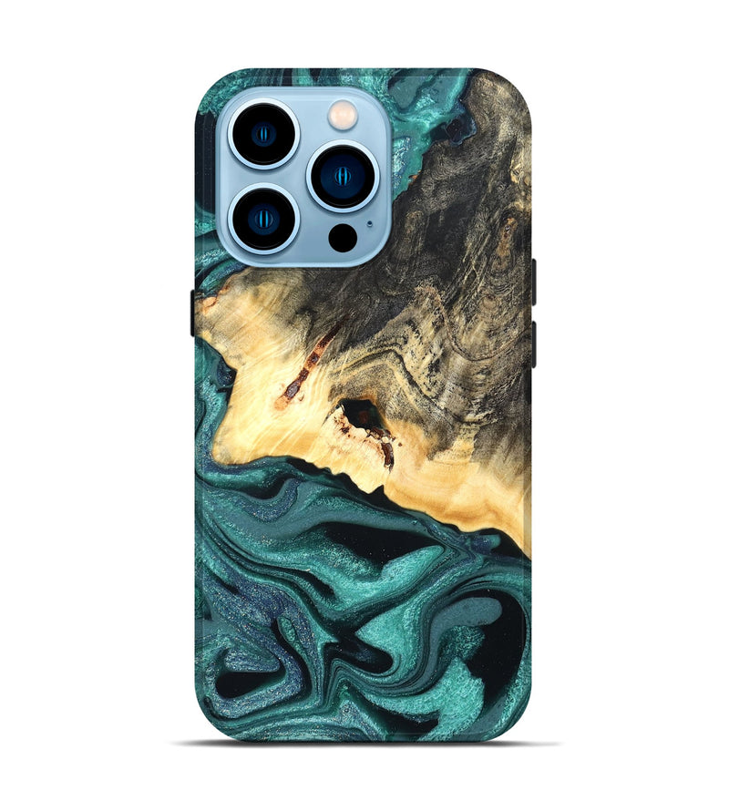 iPhone 14 Pro Wood Live Edge Phone Case - Carl (Green, 822169)