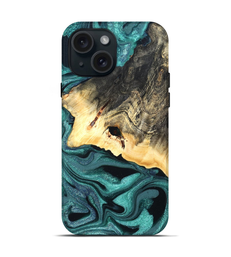 iPhone 15 Wood Live Edge Phone Case - Carl (Green, 822169)