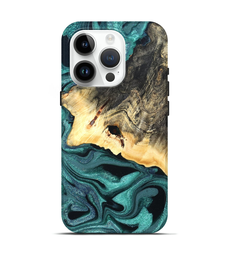 iPhone 15 Pro Wood Live Edge Phone Case - Carl (Green, 822169)