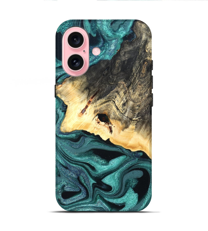 iPhone 16 Wood Live Edge Phone Case - Carl (Green, 822169)