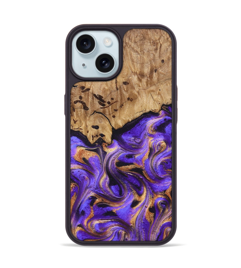 iPhone 15 Wood Phone Case - Kristal (Purple, 822182)