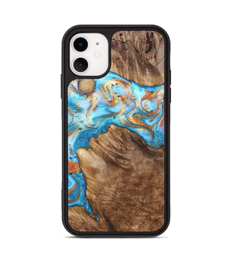 iPhone 11 Wood Phone Case - Hanna (Teal & Gold, 822208)