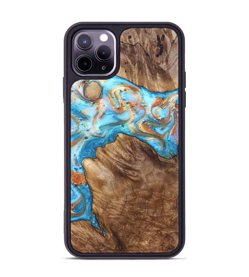 iPhone 11 Pro Max Wood Phone Case - Hanna (Teal & Gold, 822208)