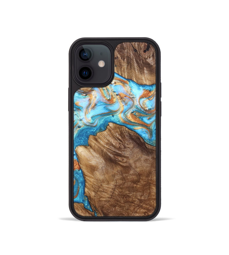 iPhone 12 mini Wood Phone Case - Hanna (Teal & Gold, 822208)