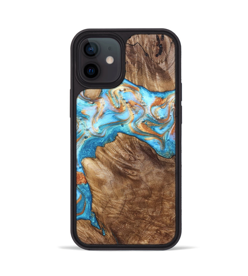 iPhone 12 Wood Phone Case - Hanna (Teal & Gold, 822208)