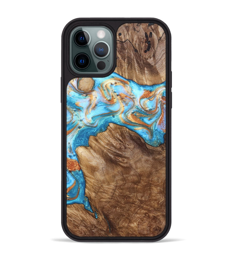 iPhone 12 Pro Max Wood Phone Case - Hanna (Teal & Gold, 822208)