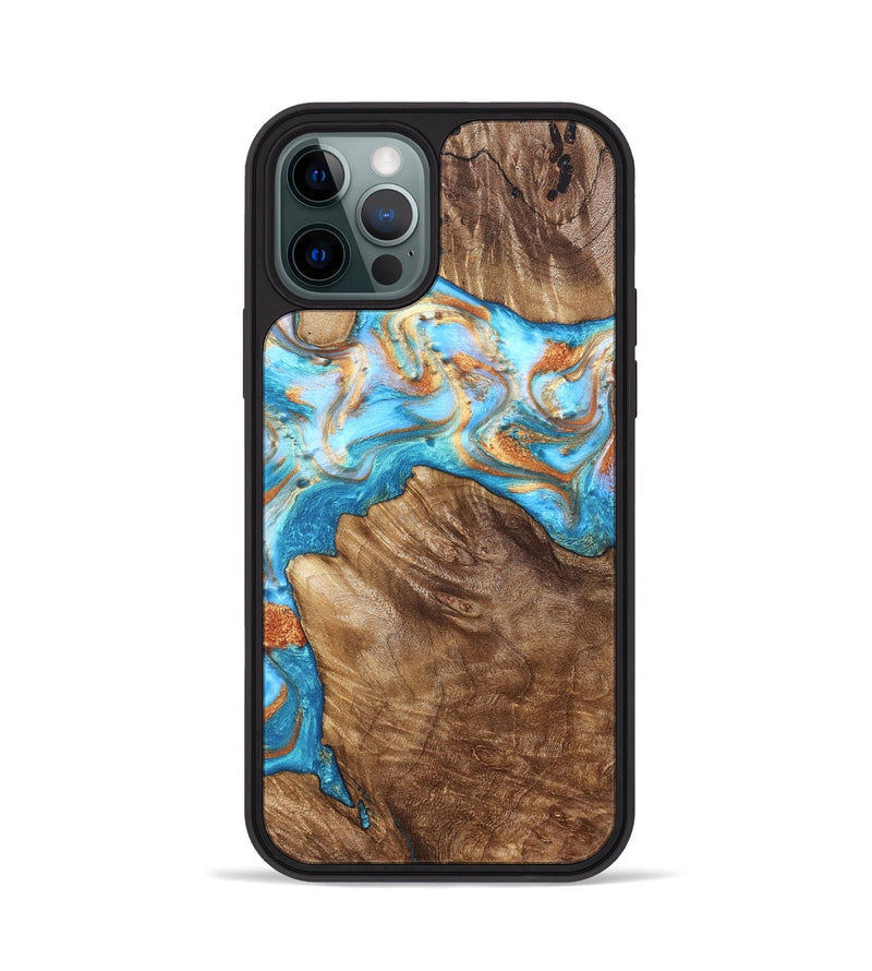 iPhone 12 Pro Wood Phone Case - Hanna (Teal & Gold, 822208)