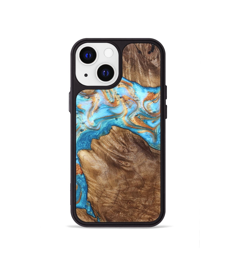 iPhone 13 mini Wood Phone Case - Hanna (Teal & Gold, 822208)