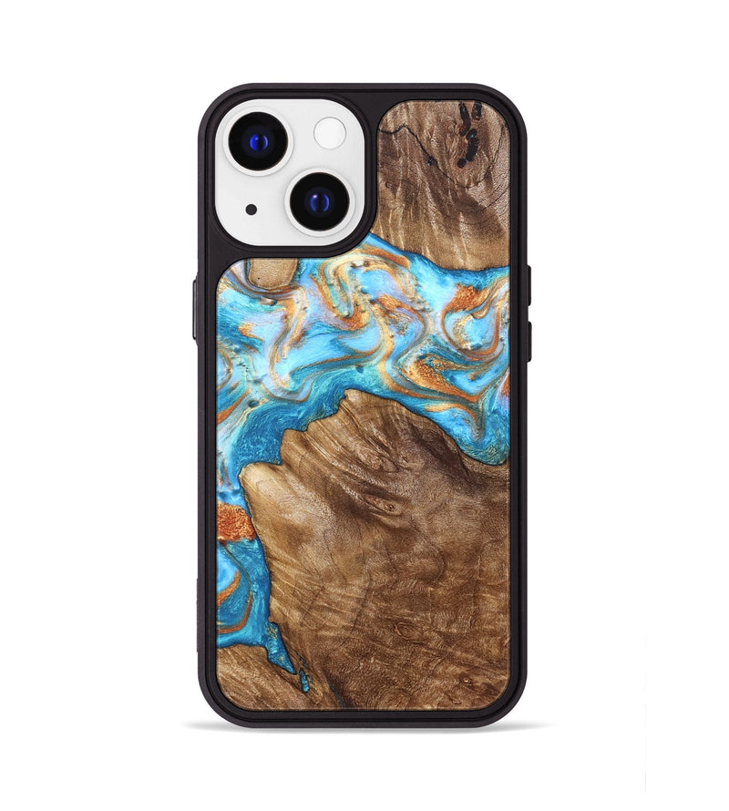 iPhone 13 Wood Phone Case - Hanna (Teal & Gold, 822208)