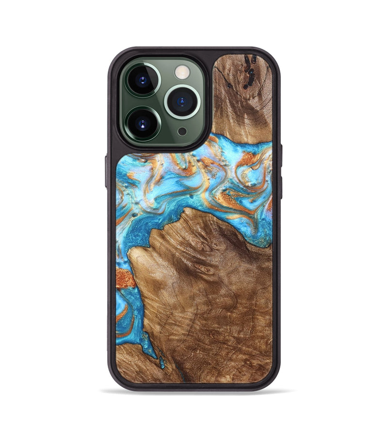 iPhone 13 Pro Wood Phone Case - Hanna (Teal & Gold, 822208)