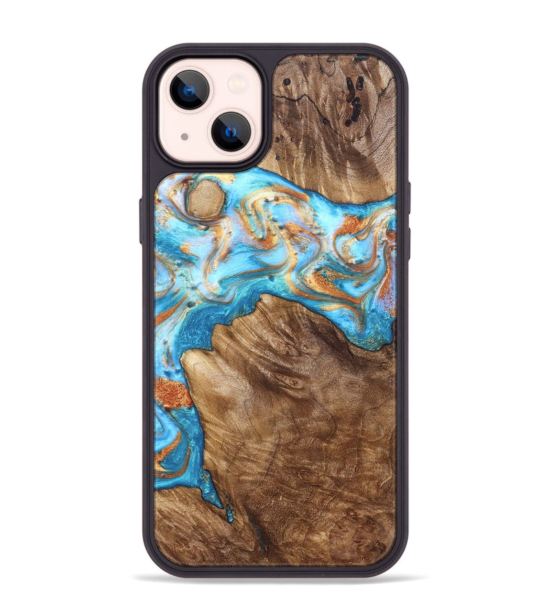 iPhone 14 Plus Wood Phone Case - Hanna (Teal & Gold, 822208)