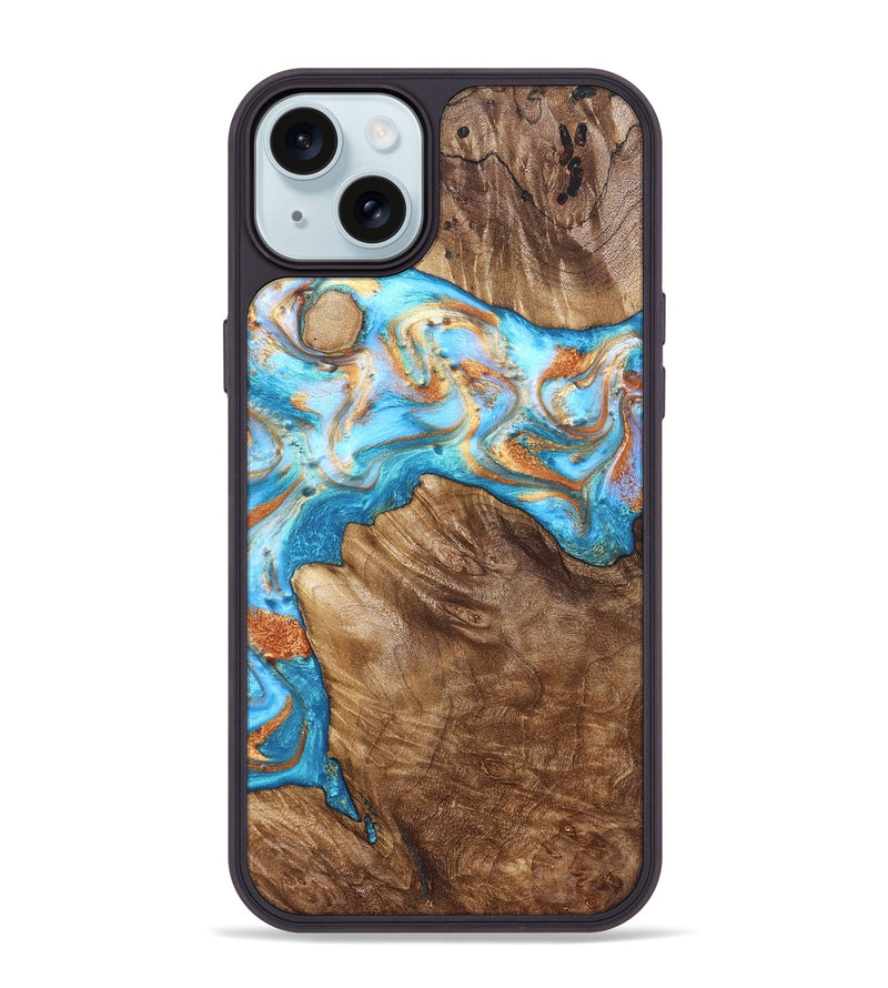 iPhone 15 Plus Wood Phone Case - Hanna (Teal & Gold, 822208)