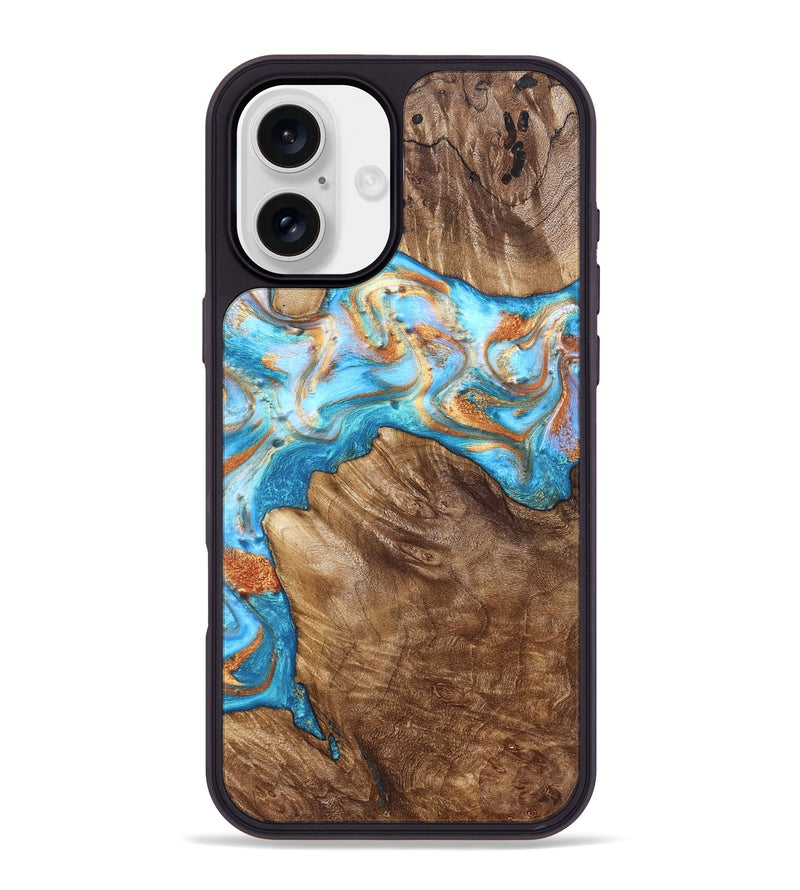 iPhone 16 Plus Wood Phone Case - Hanna (Teal & Gold, 822208)