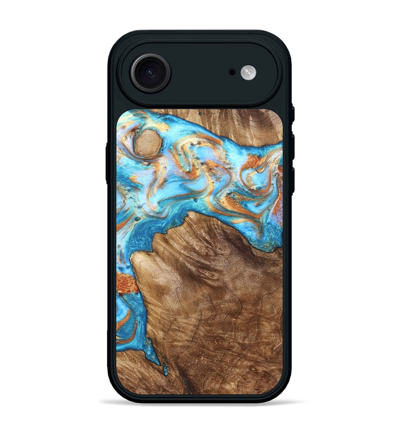 iPhone 17 Air Wood Phone Case - Hanna (Teal & Gold, 822208)