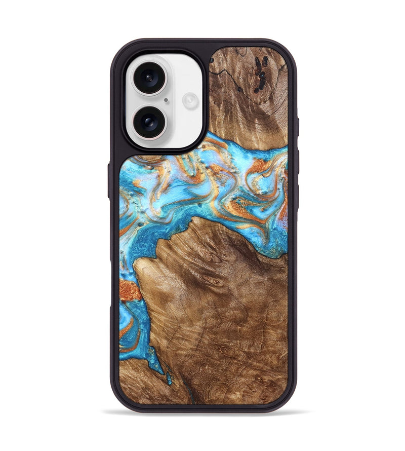 iPhone 17 Wood Phone Case - Hanna (Teal & Gold, 822208)