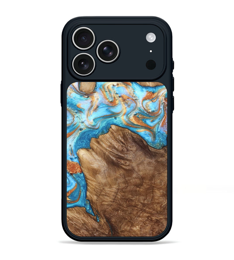 iPhone 17 Pro Max Wood Phone Case - Hanna (Teal & Gold, 822208)