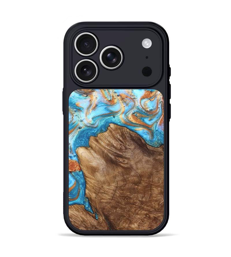 iPhone 17 Pro Wood Phone Case - Hanna (Teal & Gold, 822208)