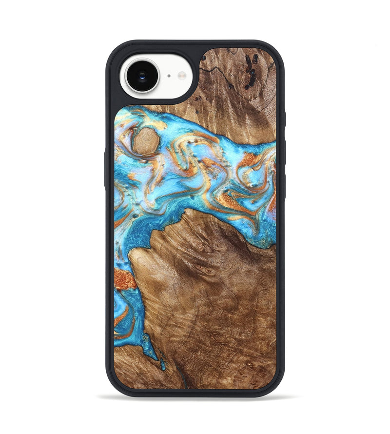 iPhone 17e Wood Phone Case - Hanna (Teal & Gold, 822208)