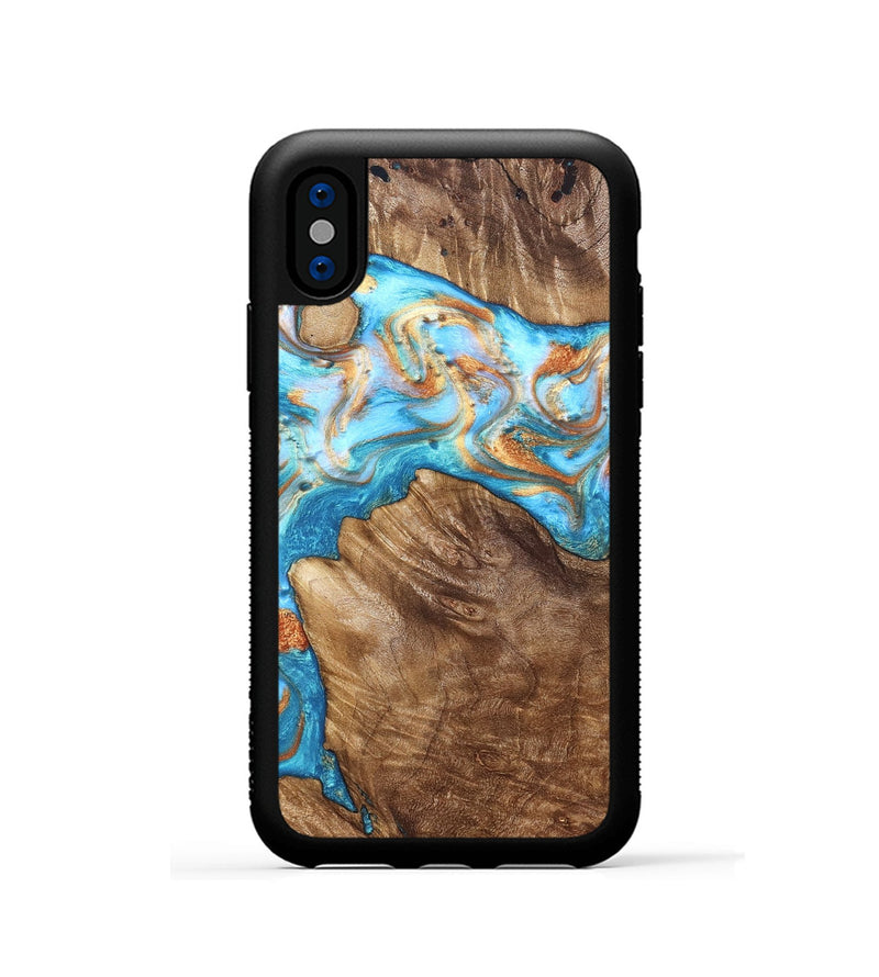 iPhone Xs Wood Phone Case - Hanna (Teal & Gold, 822208)