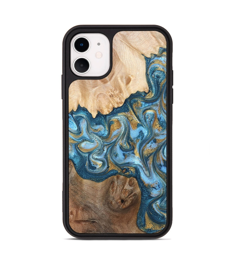 iPhone 11 Wood Phone Case - Evie (Teal & Gold, 822209)