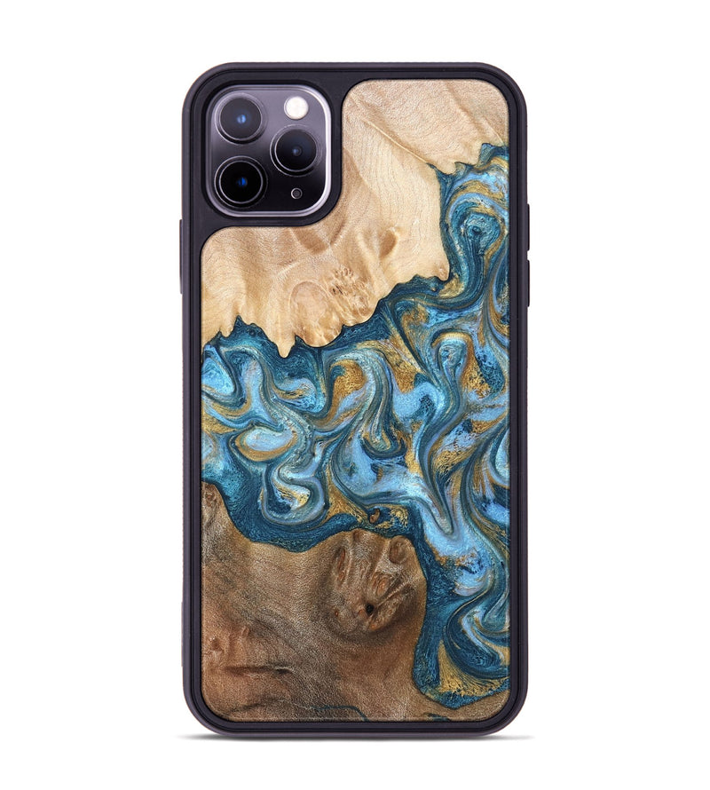 iPhone 11 Pro Max Wood Phone Case - Evie (Teal & Gold, 822209)