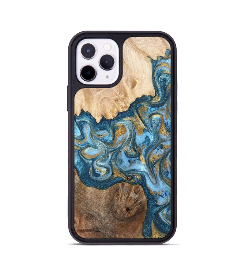 iPhone 11 Pro Wood Phone Case - Evie (Teal & Gold, 822209)