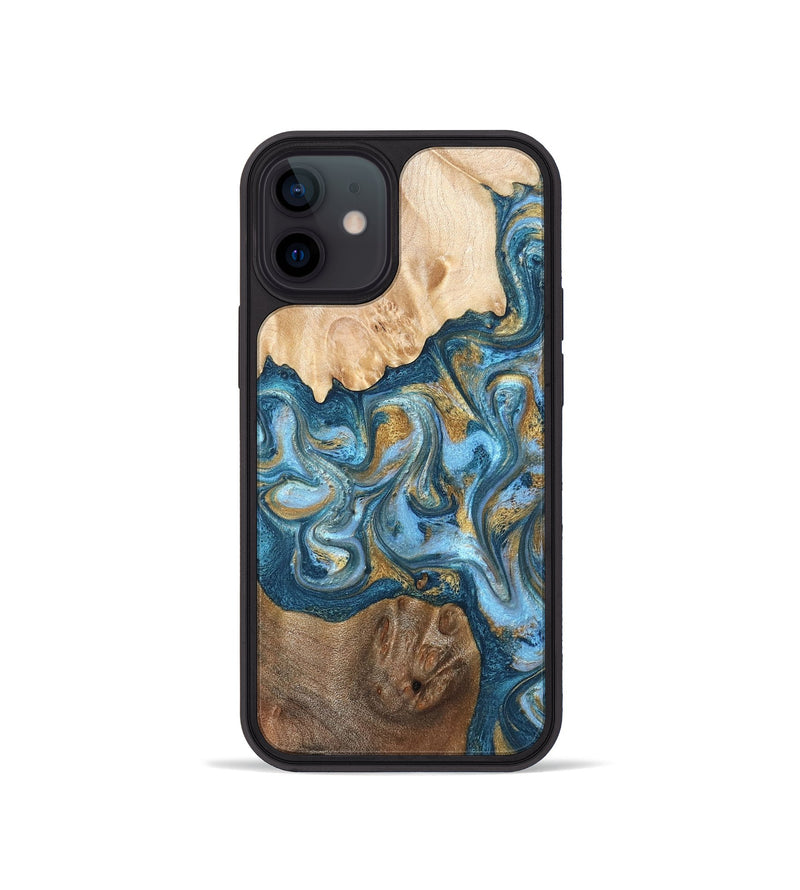 iPhone 12 mini Wood Phone Case - Evie (Teal & Gold, 822209)