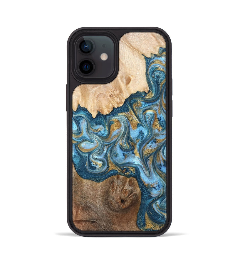iPhone 12 Wood Phone Case - Evie (Teal & Gold, 822209)