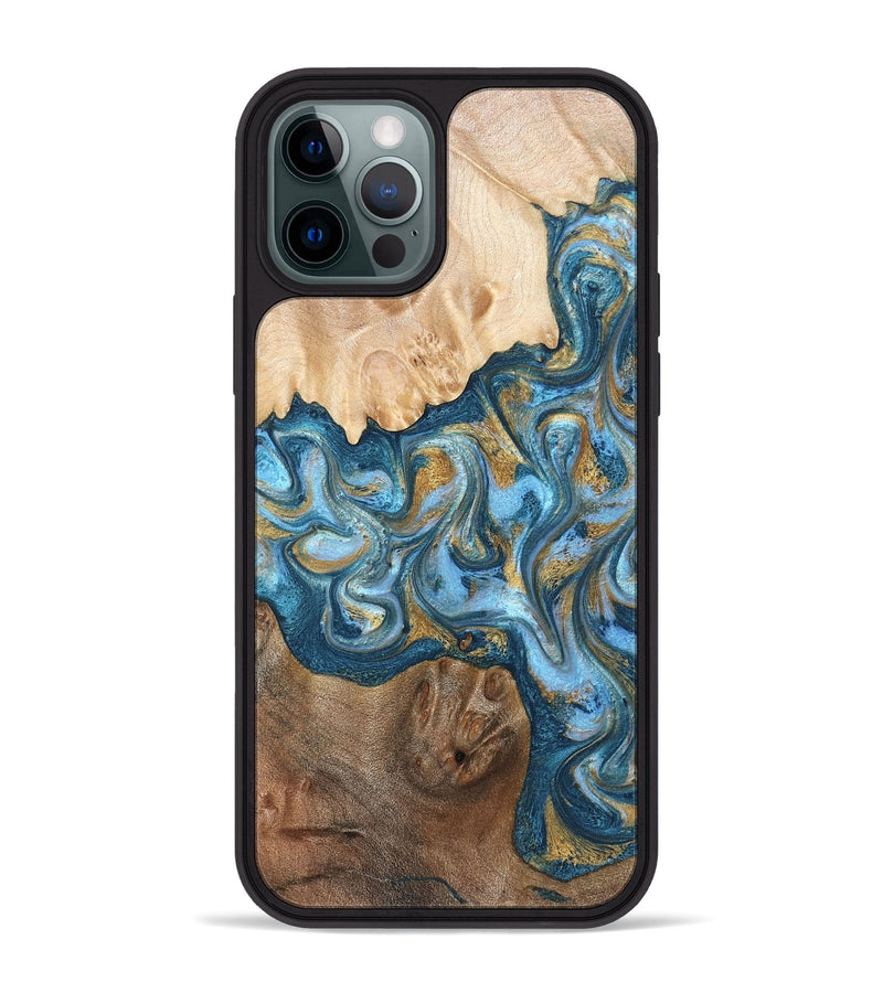 iPhone 12 Pro Max Wood Phone Case - Evie (Teal & Gold, 822209)