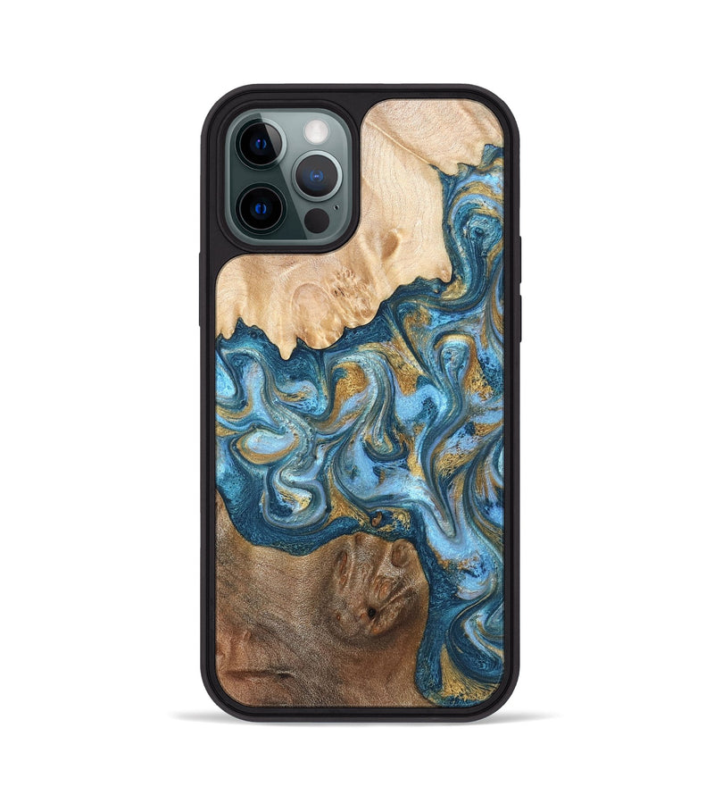 iPhone 12 Pro Wood Phone Case - Evie (Teal & Gold, 822209)
