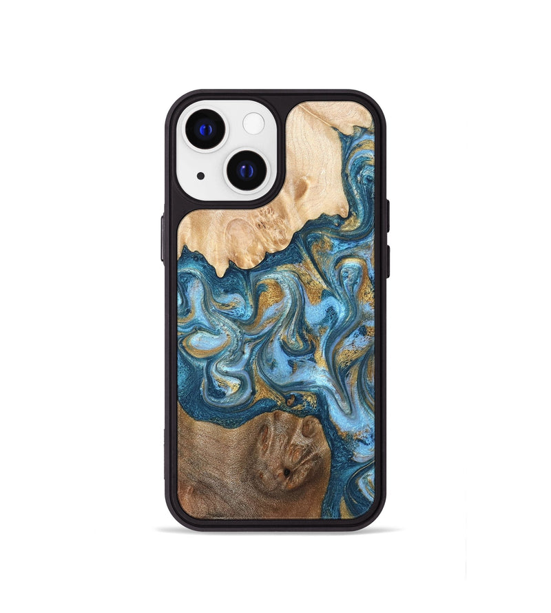 iPhone 13 mini Wood Phone Case - Evie (Teal & Gold, 822209)