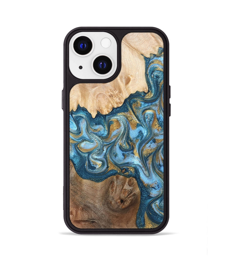iPhone 13 Wood Phone Case - Evie (Teal & Gold, 822209)