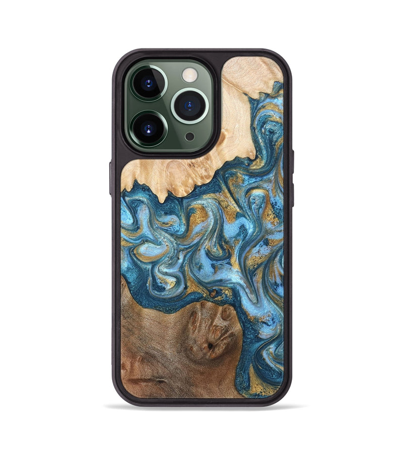 iPhone 13 Pro Wood Phone Case - Evie (Teal & Gold, 822209)